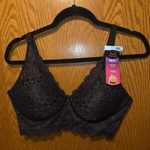 Maidenform Elegant Black Lace Bra 38 C NWT Wireless
